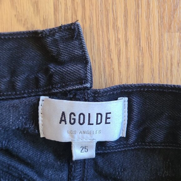 NEW AGOLDE CRISS CROSS STRAIGHT JEANS DESTROYED FEVERISH BLACK RIGID DENIM sz 25 - Picture 6 of 9